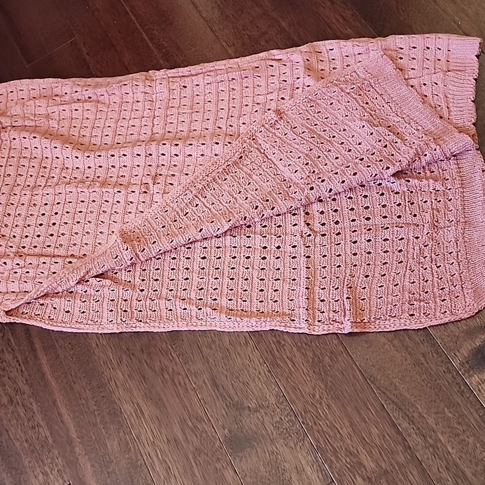 Crochet Center Ring Halter Coverup Dress, Sepia. Large - Picture 9 of 13
